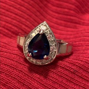 Created sapphire Opal inlay sterling silver ring